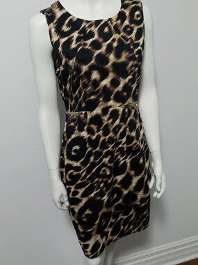 Calvin Klein Leopard Print Sleeveless Sheath Dress - Size 6 - Brown/Black EUC